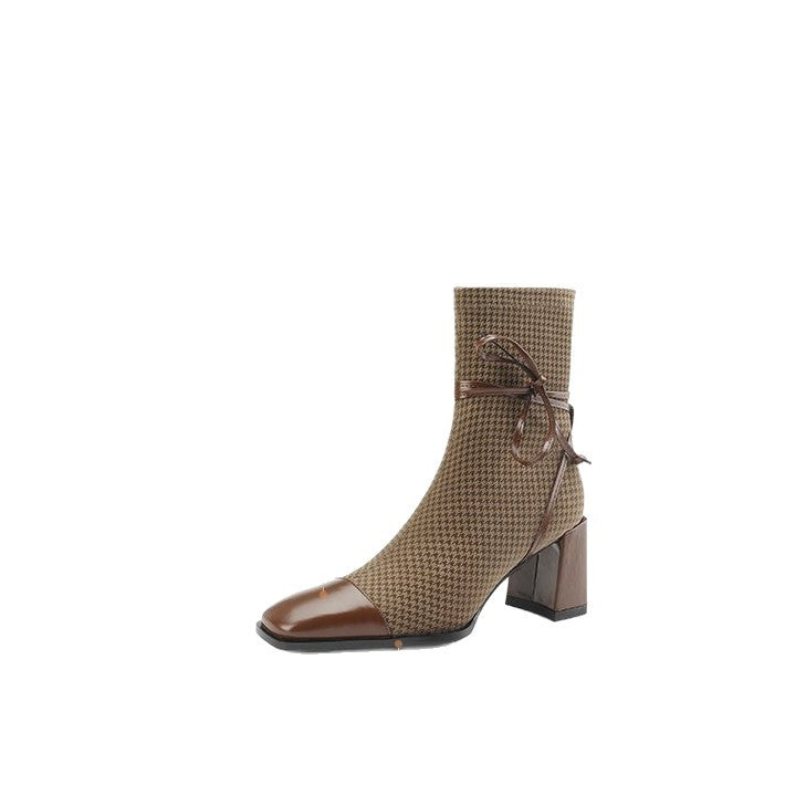 Damen Stiefeletten mit stilvollem Karomuster und eleganter Schnürung R&B