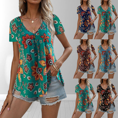 Damen luftiges Kurzarmoberteil mit floralem Muster R&B
