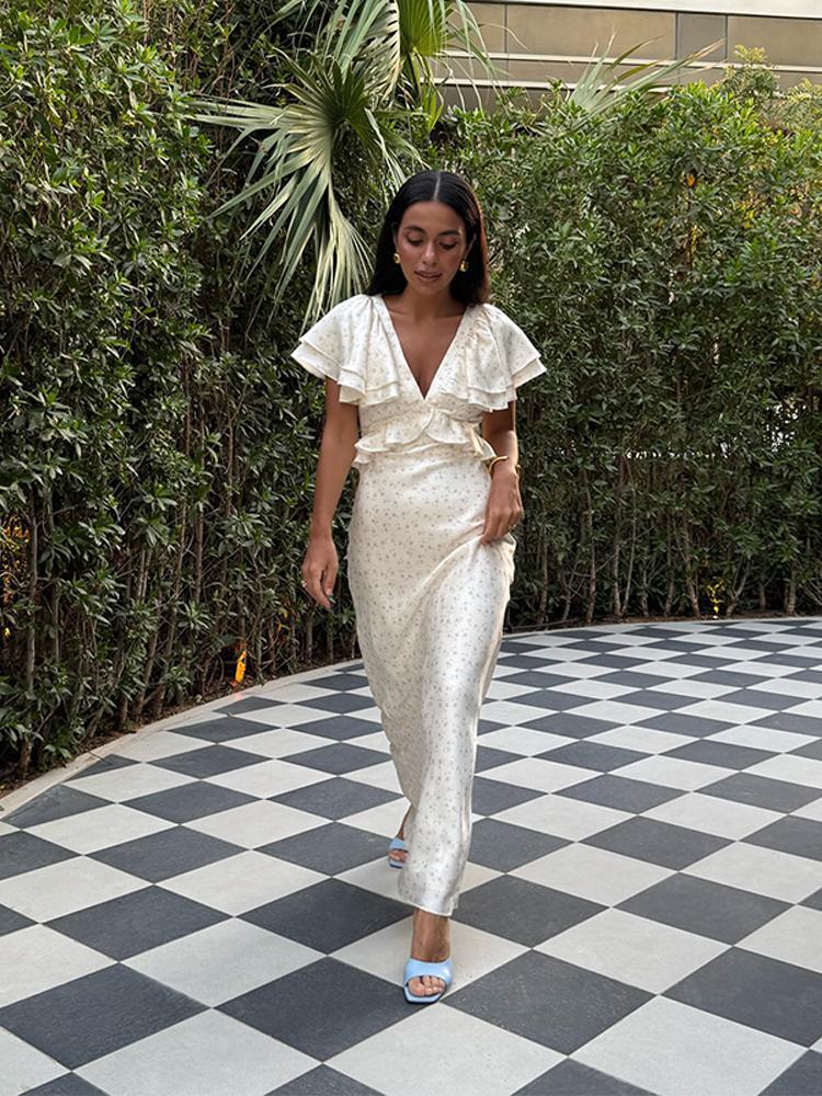 Damen Rüschenkleid mit Volants und floralem Muster R&B
