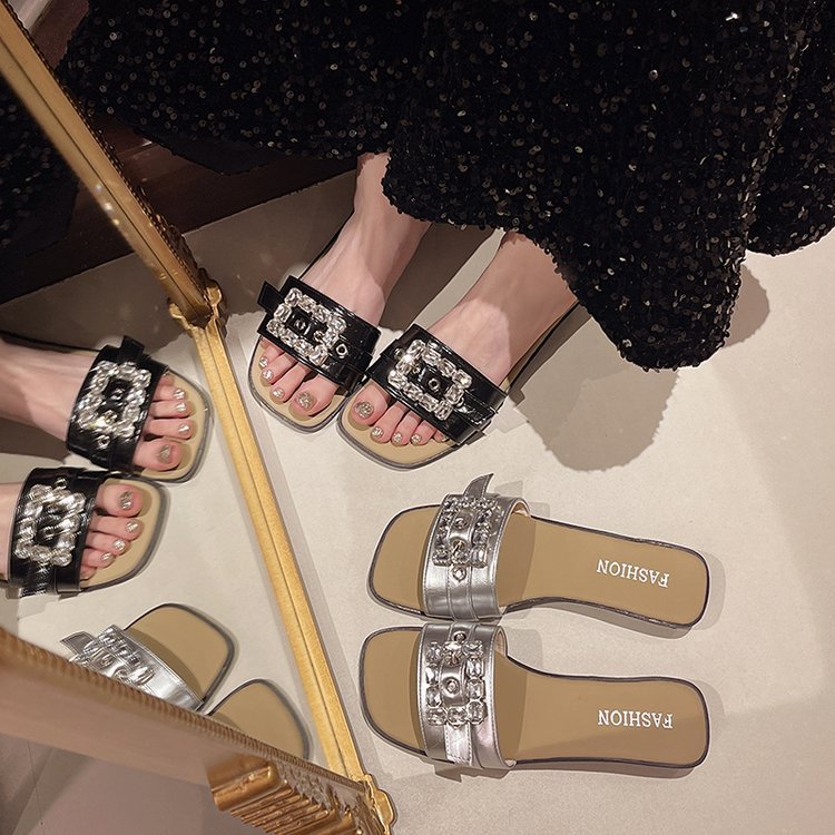 Damen elegante Slide-Pantoletten mit modischem Schmuckdetail R&B