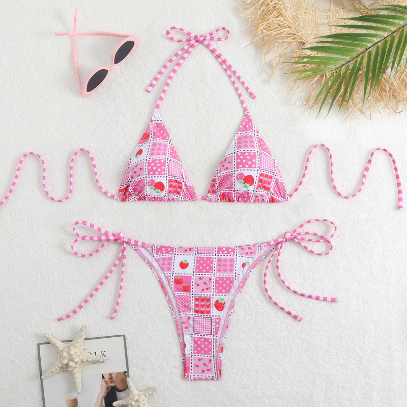 Damen Triangel-Bikini mit floralem Muster und verspieltem Bindeband R&B