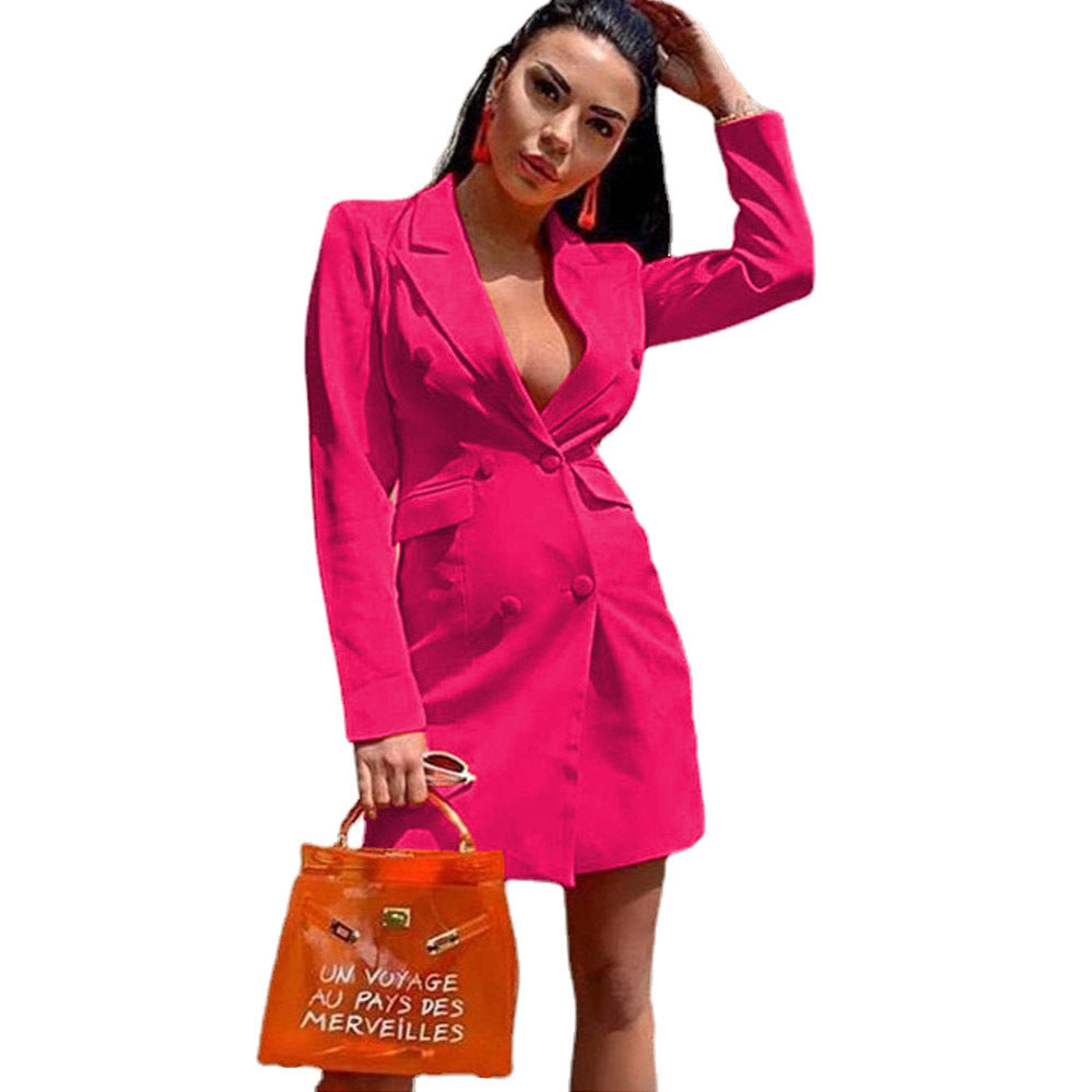 Damen Eleganter Blazer-Kleid mit doppelter Knopfreihe und figurbetontem Schnitt R&B