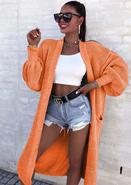 Damen Langer Strickmantel mit oversized Ärmeln und praktischen Taschen R&B