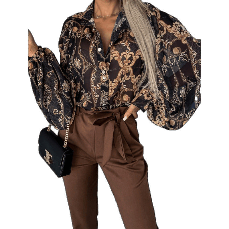Damen Bluse mit floralem Druck und Glockenärmeln R&B