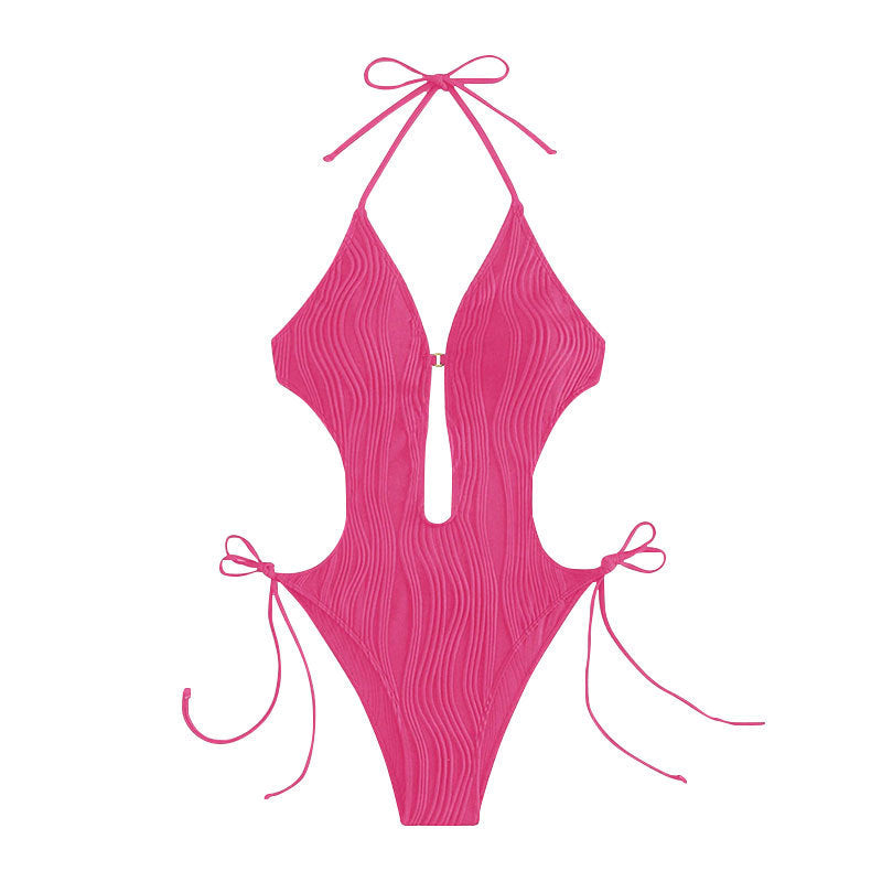 Damen Einteiler Badeanzug mit modischem Cut-Out und elastischem Wickeldetail R&B