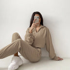 Damen nan kurz geschnittenes Thermo-Fleece-Set mit Halbfront-Reißverschluss und hohem Komfortbund R&B