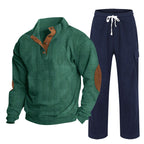Herren nan Strick-Freizeitset mit Knopfleiste und Ellenbogenaufnähern sowie Cord-Cargohose R&B