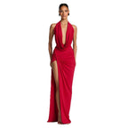 Damen Elegantes Maxikleid mit tiefem Halsochnitt und seitlichem slit R&B