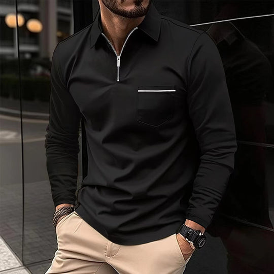 Herren Langarm-Hemd mit Reißverschluss und Brusttasche R&B