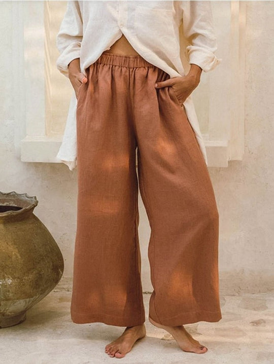 Damen Leichte und luftige Leinenhose mit weiten Beinen R&B