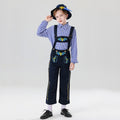 Herren nan bestickte Kindertracht Latzhose mit verstellbaren Hosenträgern und Kontrastnähten R&B