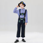 Herren nan bestickte Kindertracht Latzhose mit verstellbaren Hosenträgern und Kontrastnähten R&B