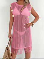 Damen luftiger Netzstrandkleid mit Fransen R&B