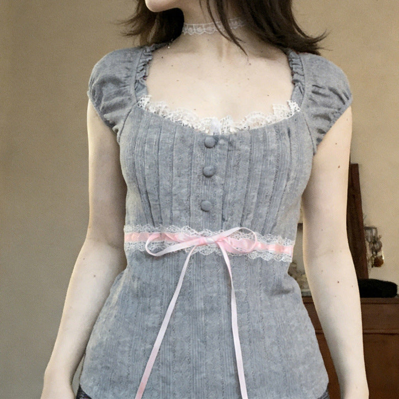 Damen Spitzendetail Oberteil R&B