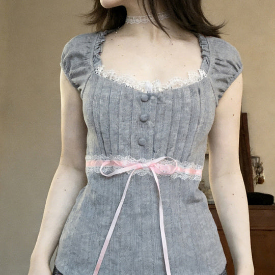 Damen Spitzendetail Oberteil R&B