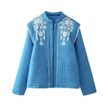 Damen bestickte Blousonjacke mit leichtem Baumwollmaterial und praktischen Taschen