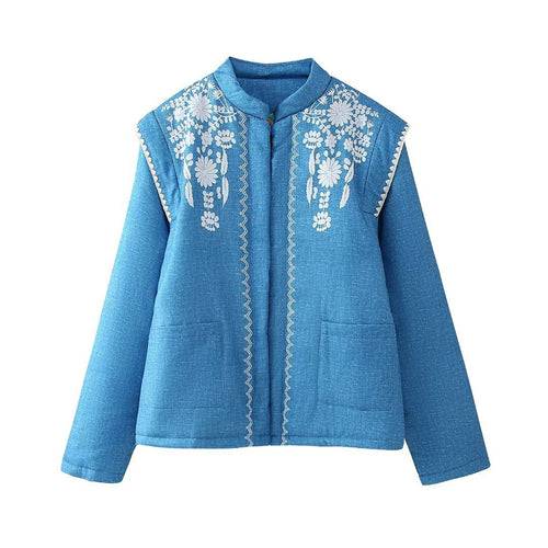 Damen bestickte Blousonjacke mit leichtem Baumwollmaterial und praktischen Taschen R&B