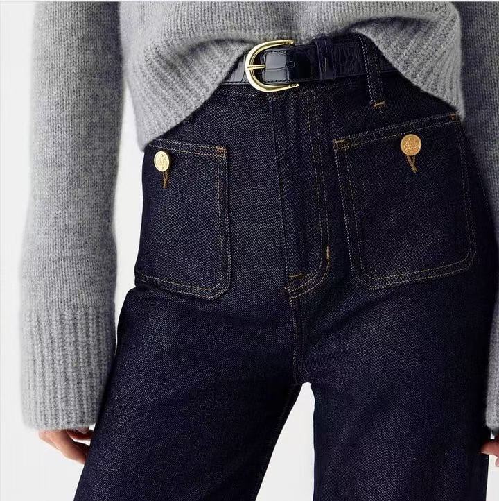 Damen Weite Jeans mit modischem Saum R&B