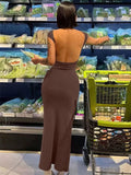 Damen Maxikleid mit tiefem Rückenausschnitt und figurbetontem Schnitt R&B
