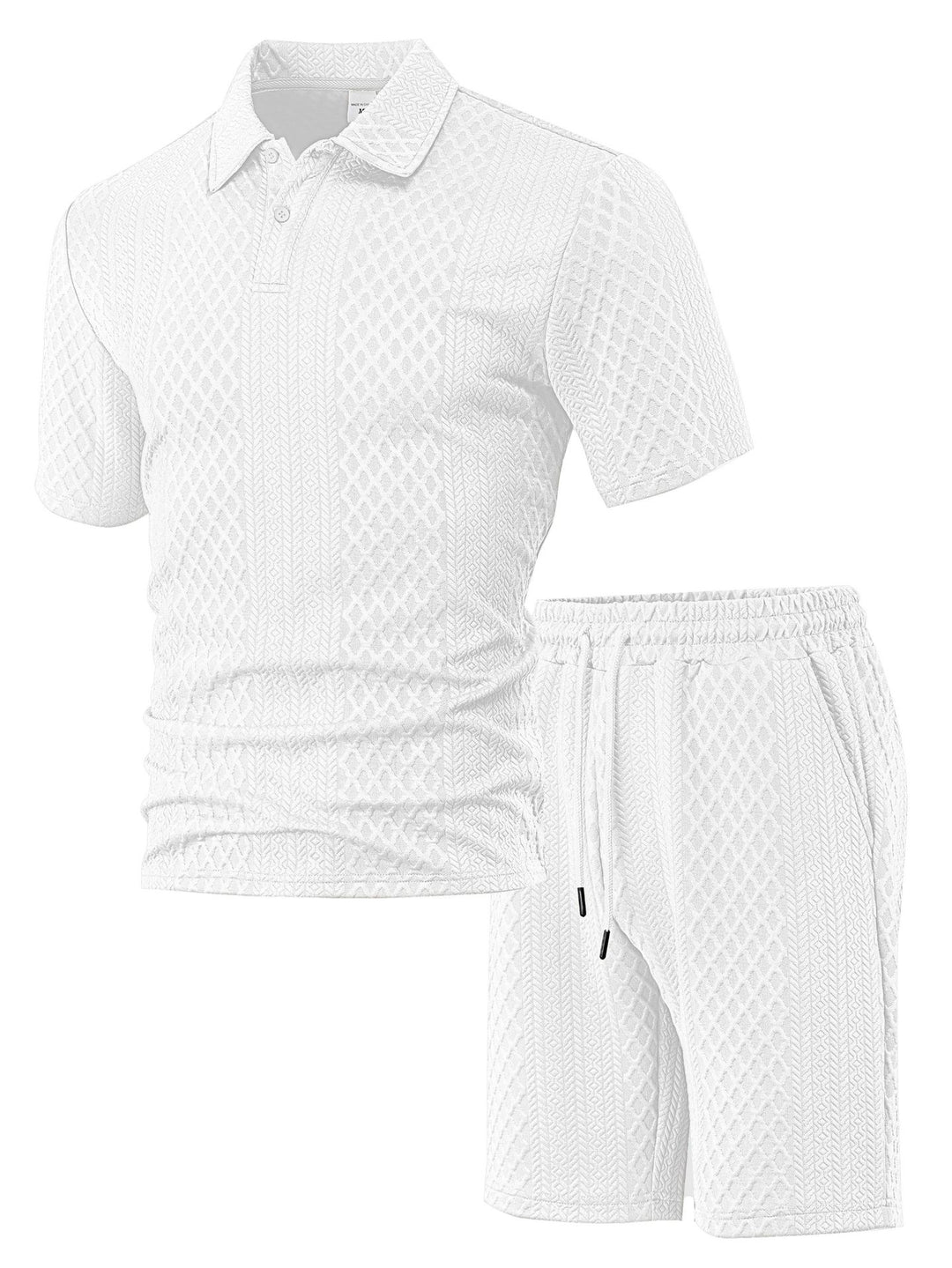 Herren nan strukturiertes Poloshirt- und Bermudashorts-Set aus gesteppter Baumwollmischung R&B