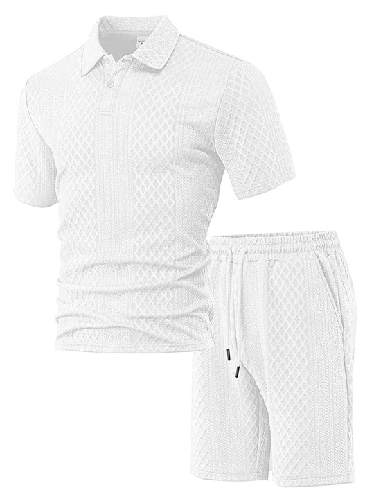 Herren nan strukturiertes Poloshirt- und Bermudashorts-Set aus gesteppter Baumwollmischung R&B