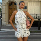 Damen Polka-Dot Minikleiderset mit schulterfreiem Hals und voluminösem Rock R&B
