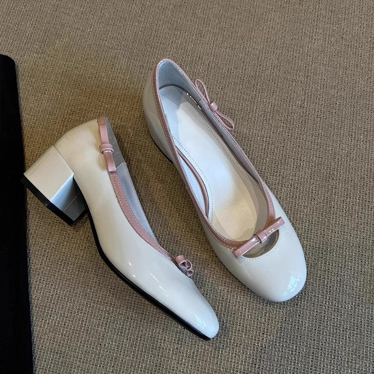 Damen Elegante Ballerina-Pumps mit verspieltem Schleifendetail und komfortablem Blockabsatz