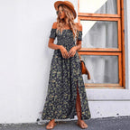 Damen luftiges Maxikleid mit schulterfreien Ärmeln und floralem Muster R&B