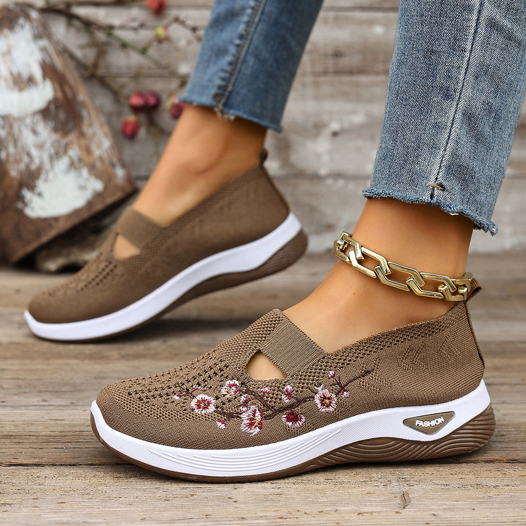 Damen Bequeme Slip-On Sneakers mit floralem Stickerei R&B
