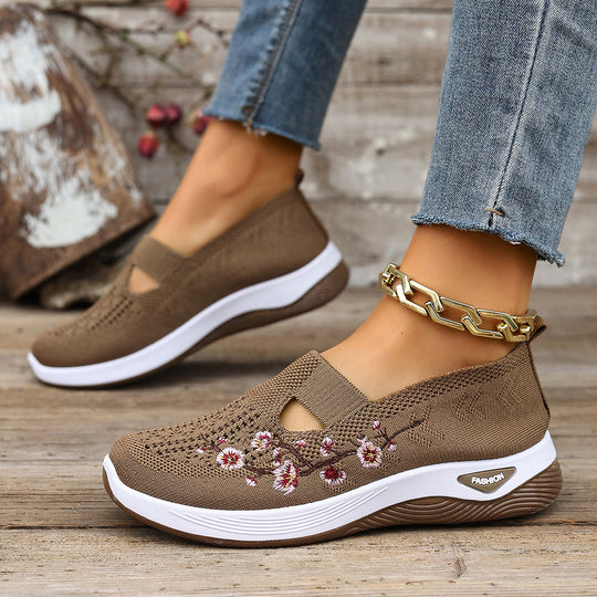 Damen Bequeme Slip-On Sneakers mit floralem Stickerei R&B