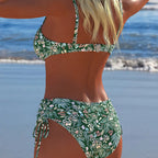Damen Bikini-Set mit stilvollem Karomuster und goldfarbenen Akzenten