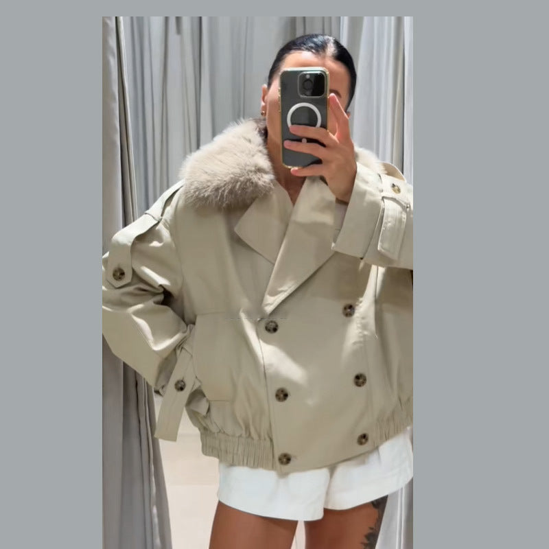 Damen Modische Outdoor-Jacke mit elegantem Kunstfellkragen R&B