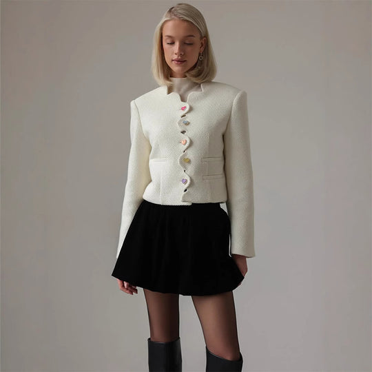 Damen elegante Strukturjacke mit farbigen Knöpfen R&B
