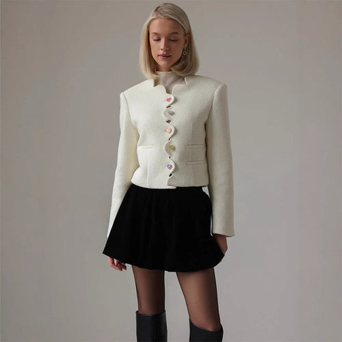Damen elegante Strukturjacke mit farbigen Knöpfen R&B