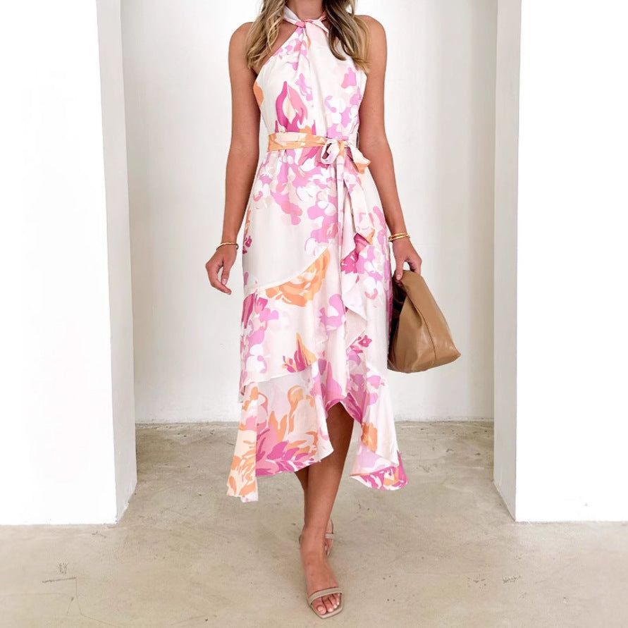 Damen Halterneck Maxikleid mit elegantem Rüschensaum R&B