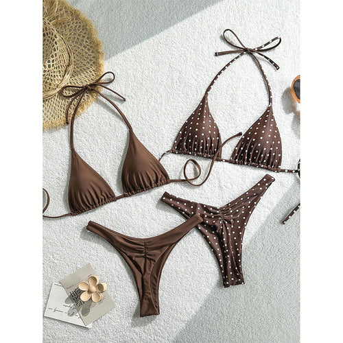 Damen Triangel-Bikini-Set mit verspieltem Punktedesign und elastischen Trägern R&B