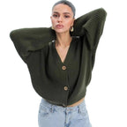 Damen lässiger Strickjacke mit voluminösen Ärmeln und modernen Knopfdetails R&B