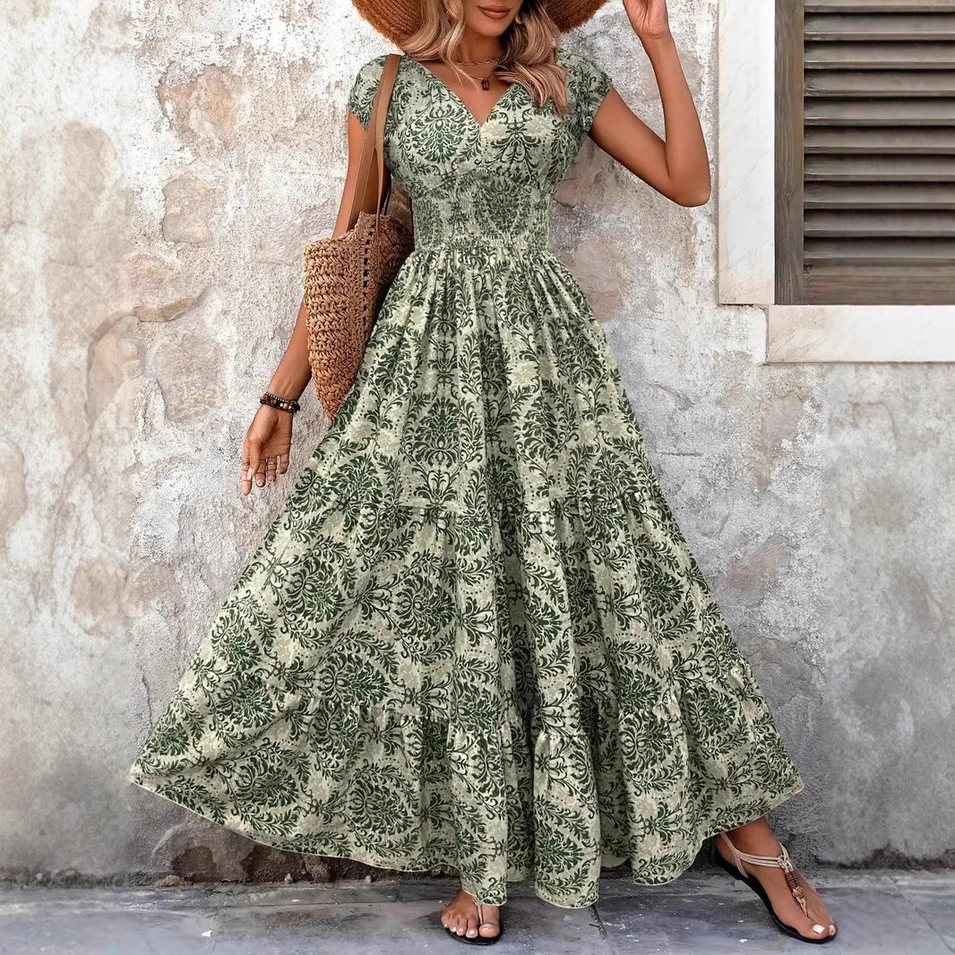 Damen Maxikleid mit floralem Muster und schwingendem Rock R&B