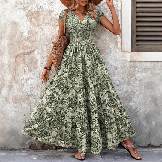 Damen Maxikleid mit floralem Muster und schwingendem Rock R&B