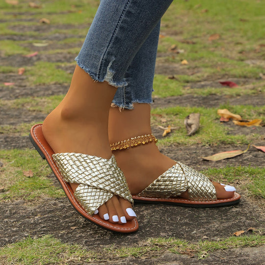 Damen geflochtene Komfortsandalen mit weicher Sohle R&B