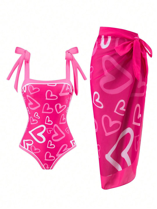 Damen Eleganter Badesuit mit floralen Akzenten und modischem Wickelrock R&B