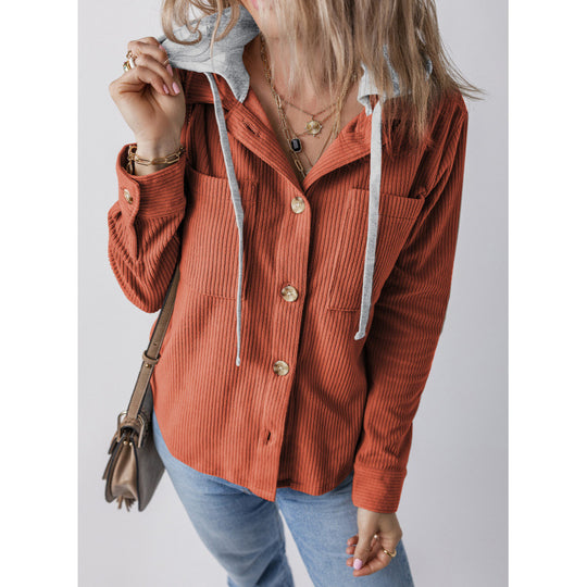 Damen lässige Hemdjacket mit Kapuze und seitlichen Taschen R&B