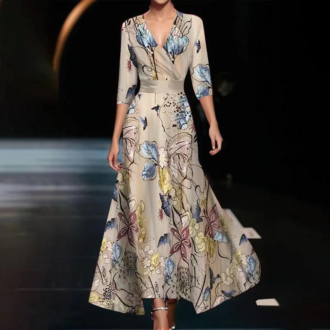 Damen Maxikleid mit floralem Design und schickem V-Ausschnitt R&B