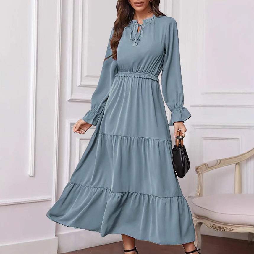 Damen Maxikleid mit voluminösen Ärmel- und Rüschendetails R&B