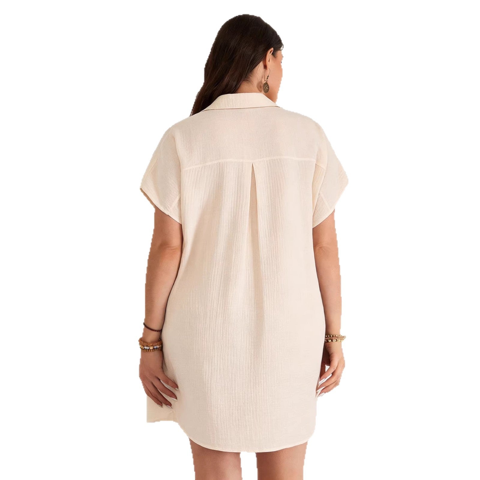 Damen lässiges Hemdblusenkleid mit Knopfleiste und zwei Taschen R&B