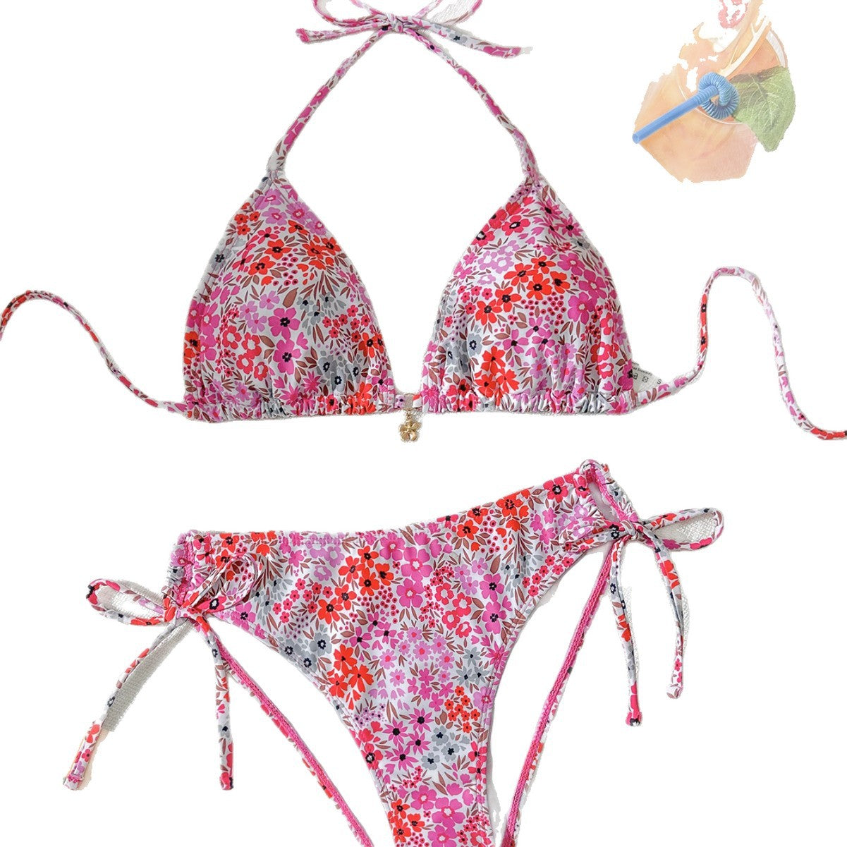 Damen Triangel-Bikini mit verstellbarem Bindand und femininem Blütenmuster
