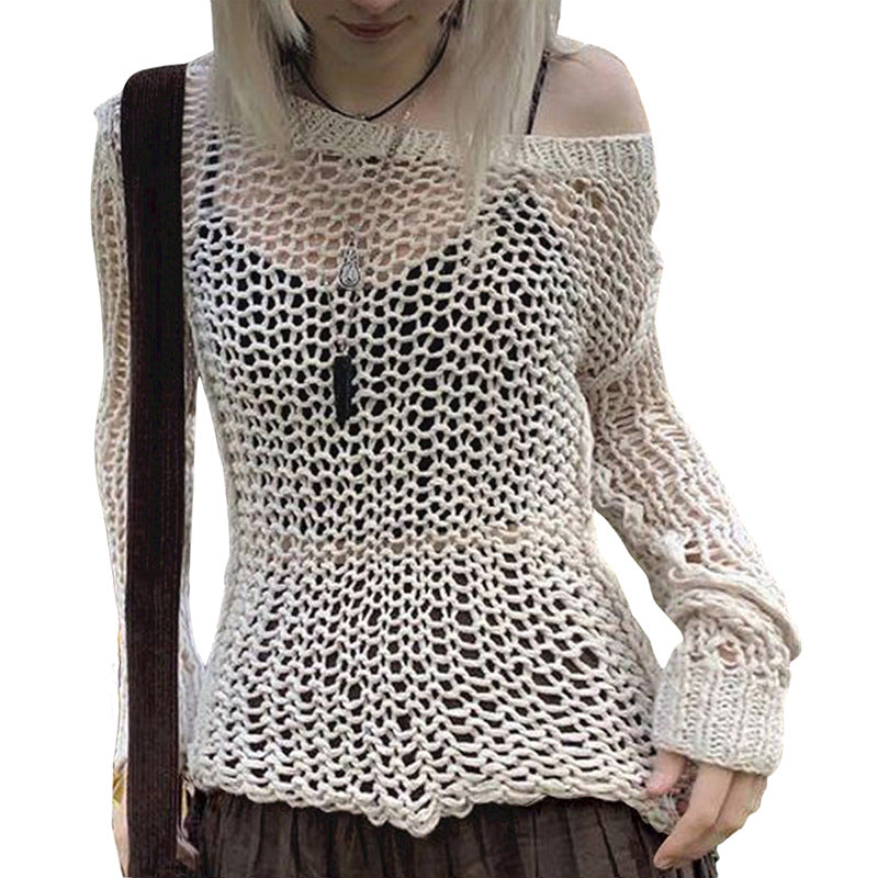Damen Strickoberteil mit einzigartigem Netzdesign und weitem Schnitt R&B