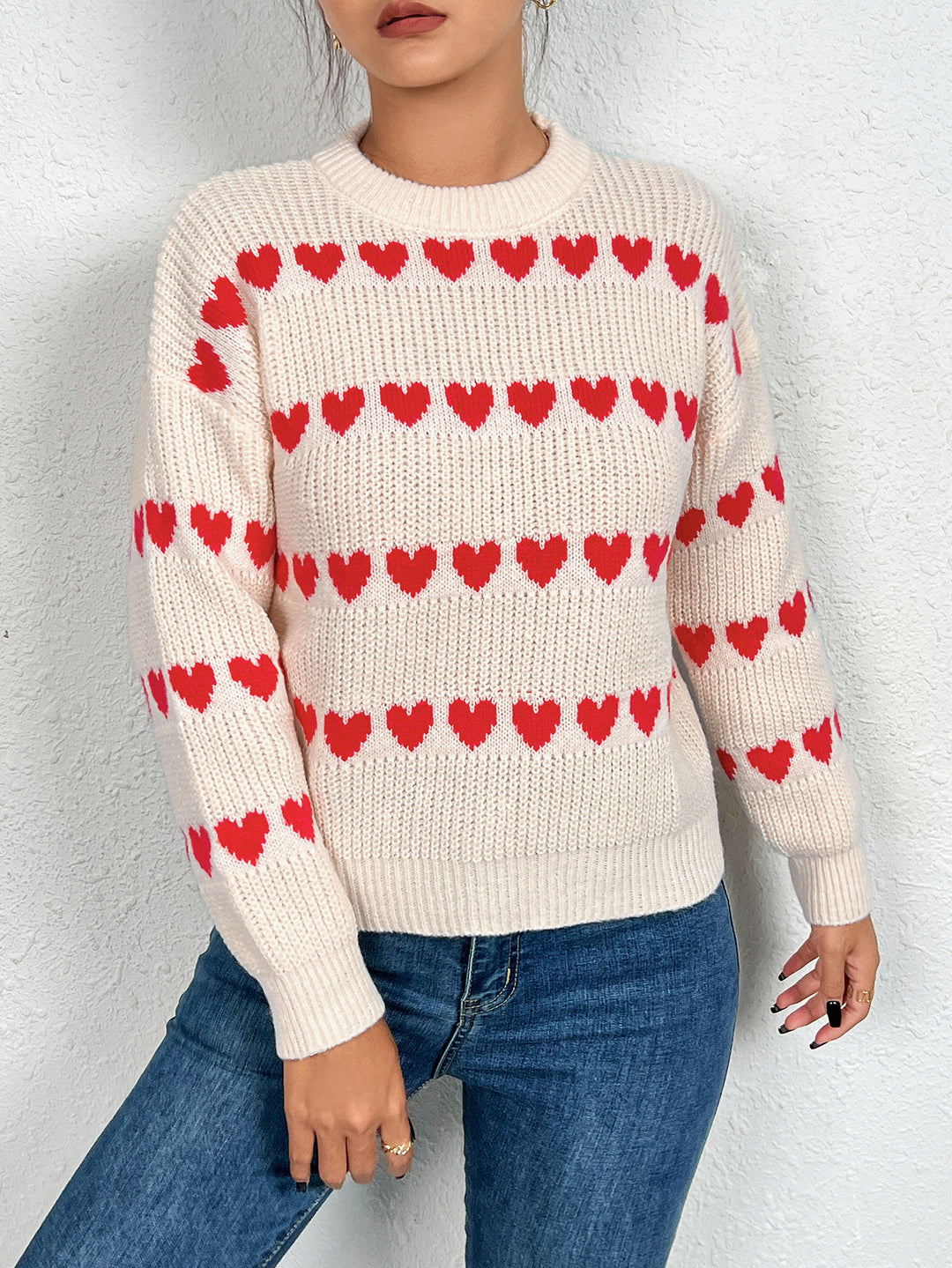 Damen Pullover mit Herzmotiv in lässiger Passform R&B