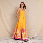 Damen Maxikleid mit floralem Design und eleganten Spaghettiträgern R&B