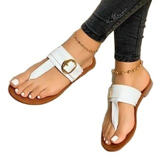Damen nan elegante Zehensteg-Sandalen mit gepolsterter Komfortsohle und Zier-Schnalle R&B